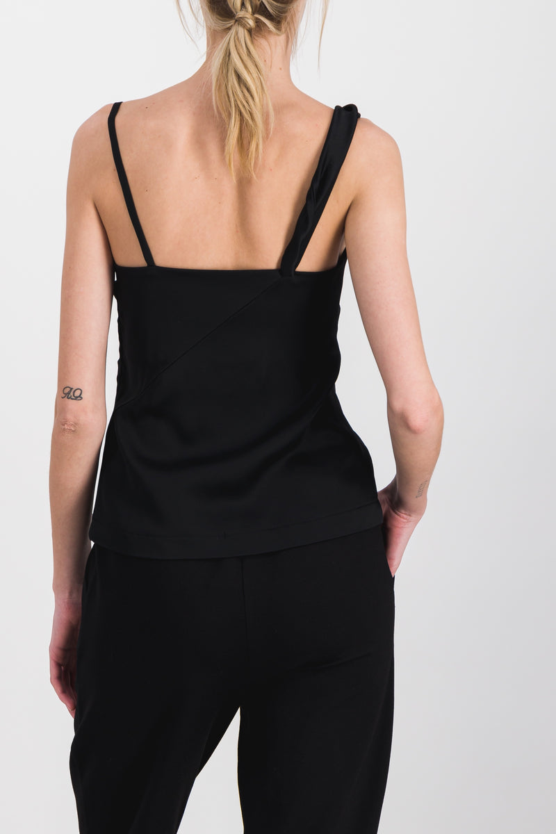 Atlein - Asymmetric crêpe satin black caraco top