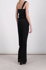 Asymmetric crêpe satin black caraco top