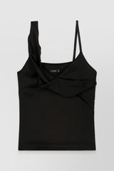 Asymmetric crêpe satin black caraco top