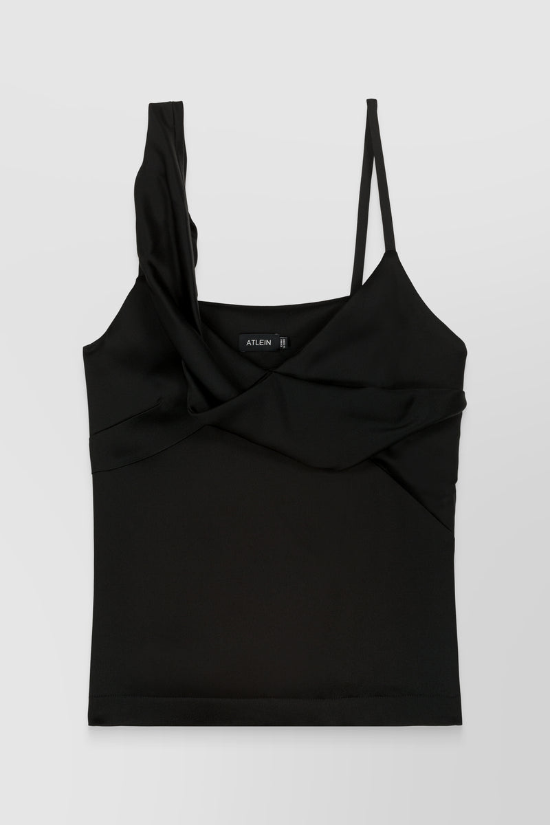 Atlein - Asymmetric crêpe satin black caraco top