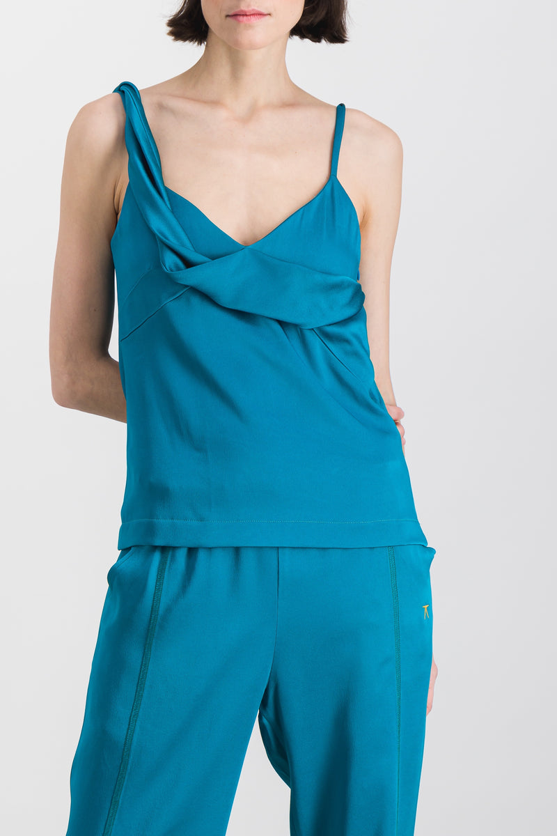 Atlein - Asymmetric crêpe satin caraco top