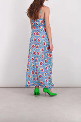 Fluid flower printed halterneck maxi dress