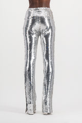 Embroidered sequins flared pants