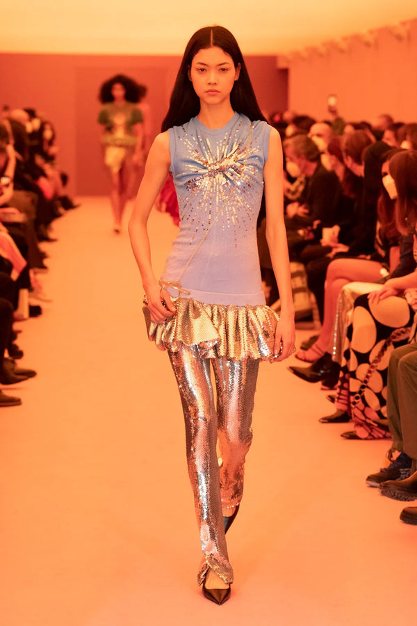 Embroidered sequins flared pants