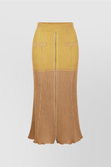 Bicolored ribbed knitted midi skirt