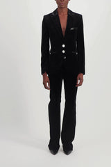 Black velvet straight leg tailoring pants