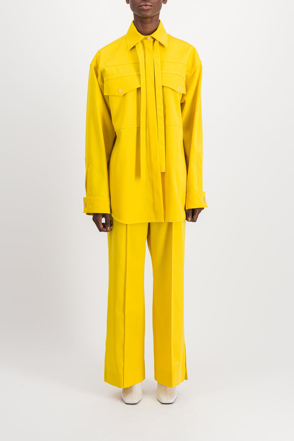 Sunflower loose wool gabardine shirt with breast patch pockets