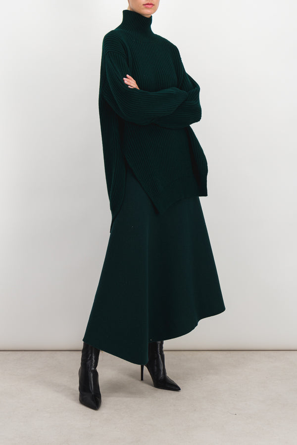 Asymmetric flared double face mohair-silk gored skirt