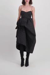 Bustier dress with asymmetrical skirt and bow