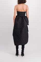 Bustier dress with asymmetrical skirt and bow