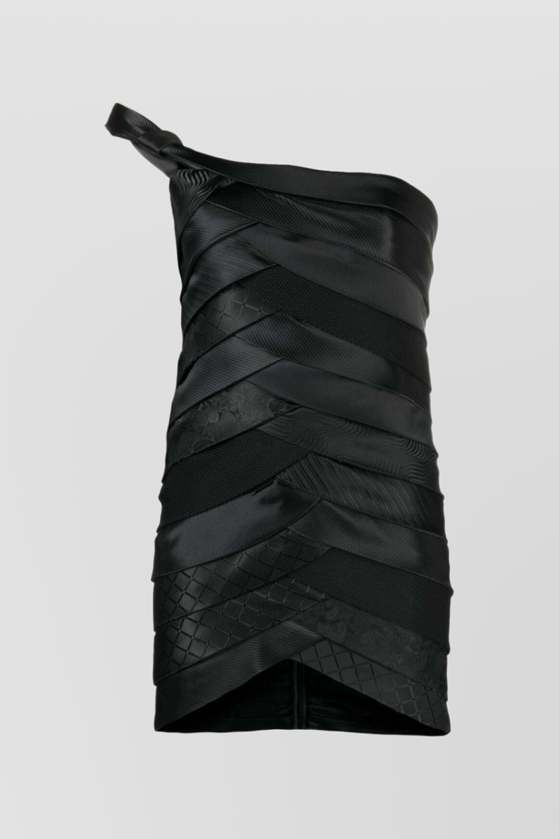 Coperni - One shoulder mini dress embroidered with upcycled ties
